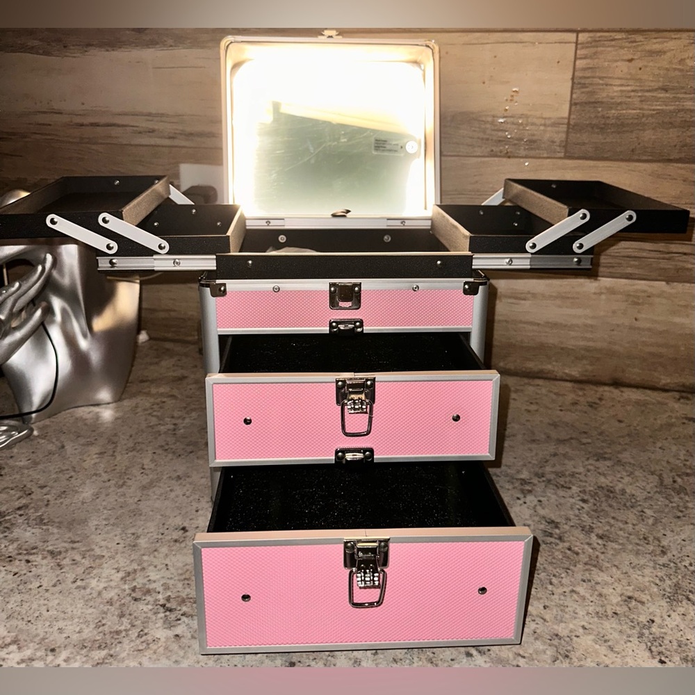 Light-Up Vanity Mirror 2 Drawers 4 Trays Box Travel BNIB 🔖